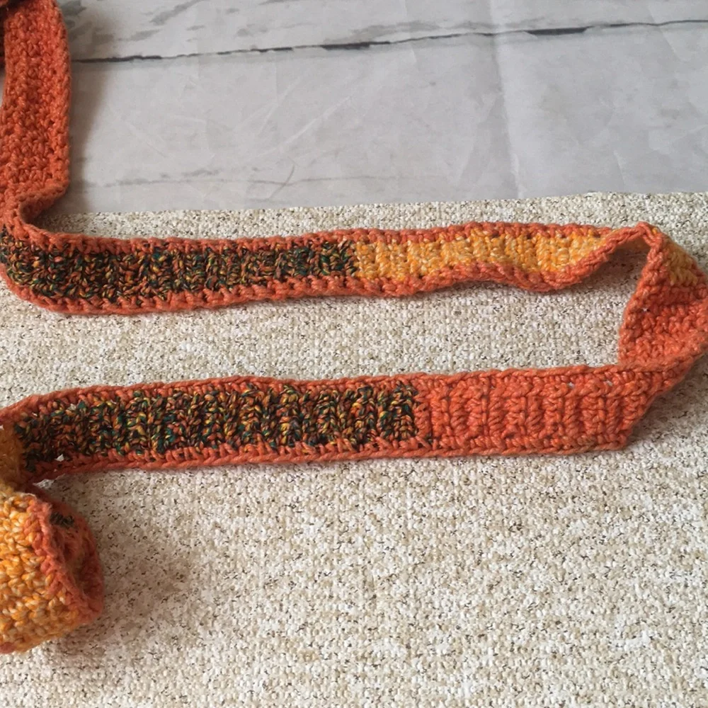 Vintage Macrame Crochet Hobo Bag Orange Yellow Green Festival Handmade - Picture 5 of 8